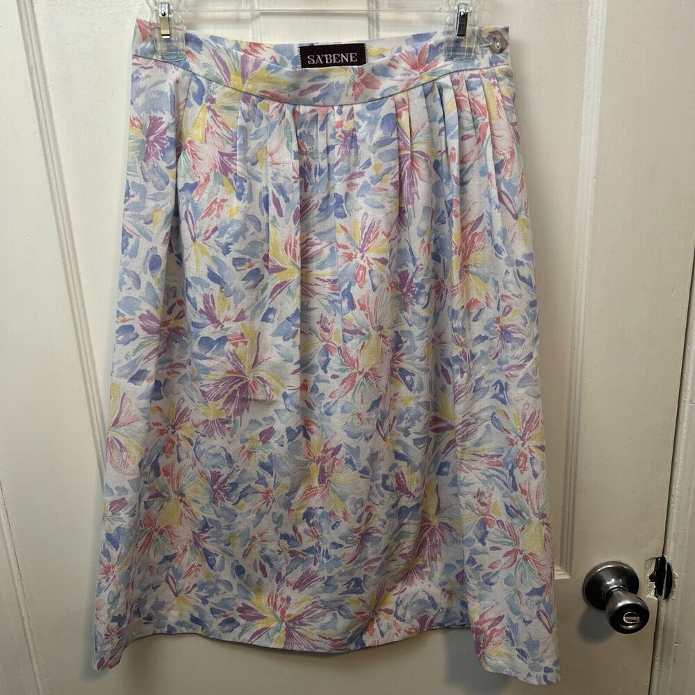 Vintage Pastel Floral Pleated Skirt Pockets Women’s Sabene Midi Summer Flowers